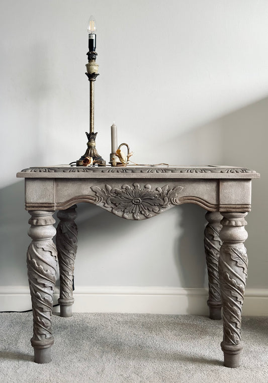 Victorian Carved Wood Glass Top Table