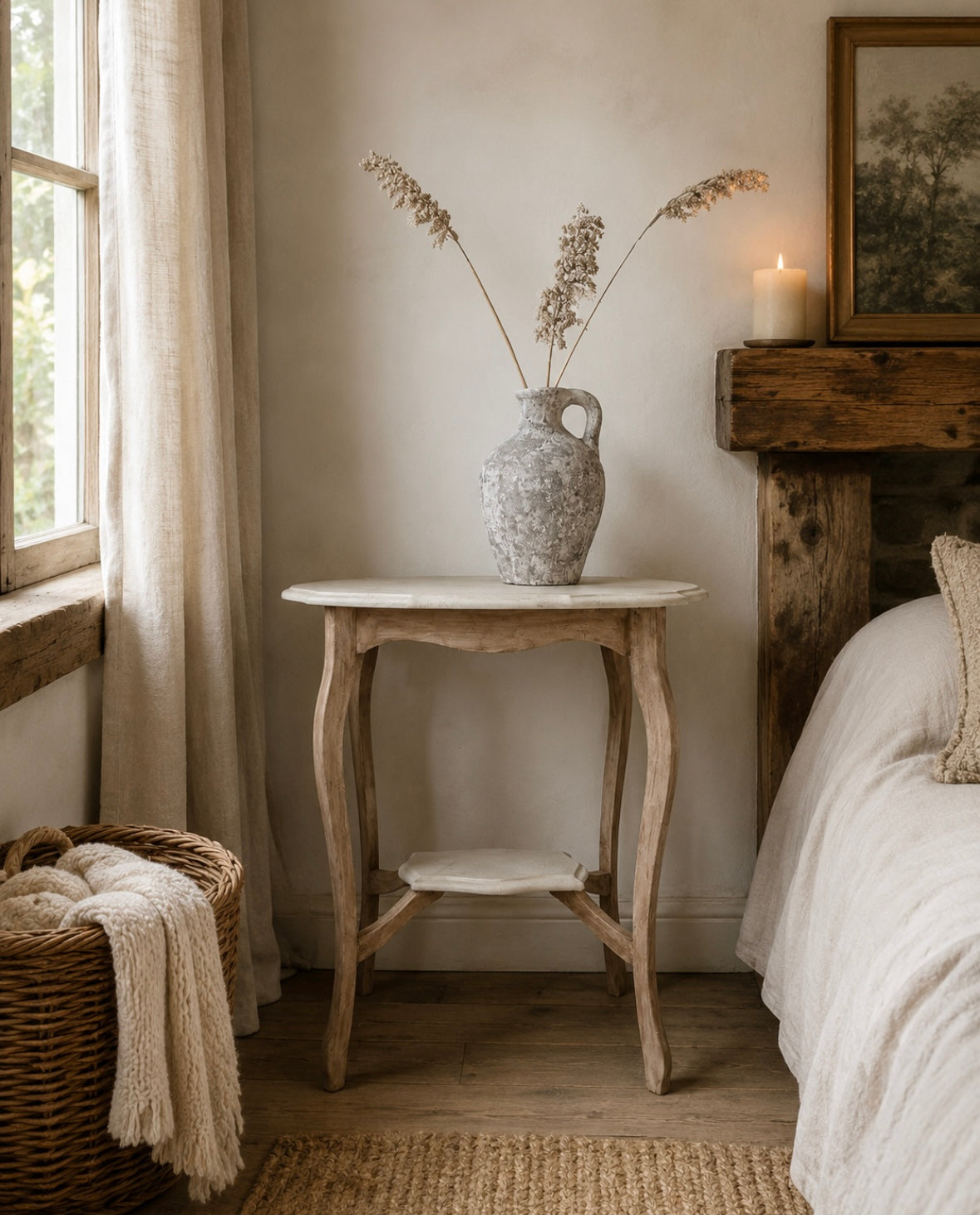 Stone Effect and Rustic Wood Side Table