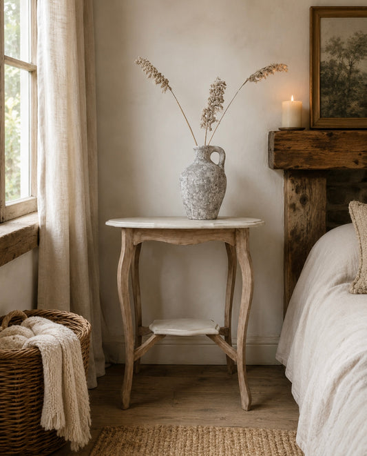 Stone Effect and Rustic Wood Side Table