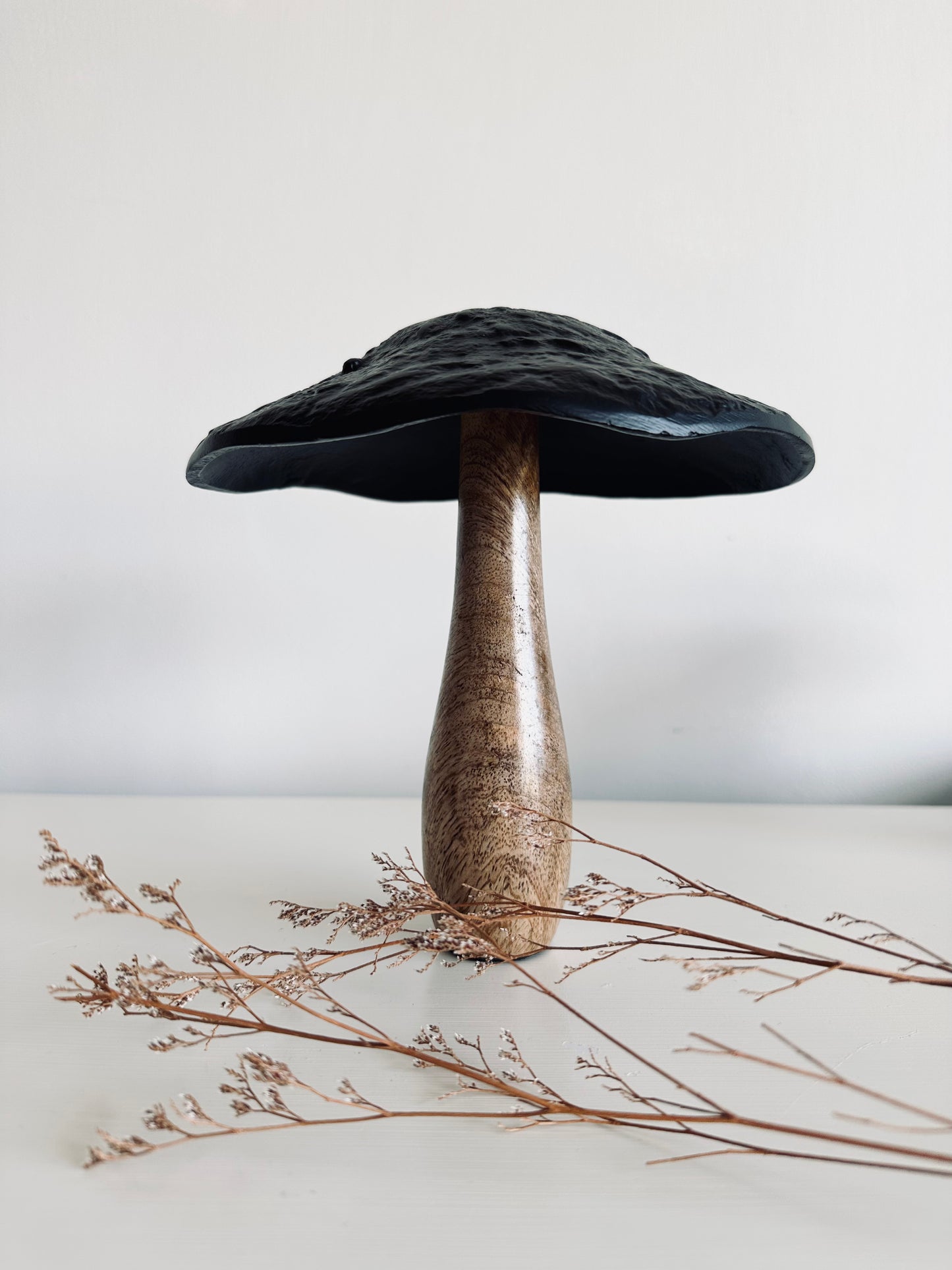 Large Black Wooden Mushroom Toadstool