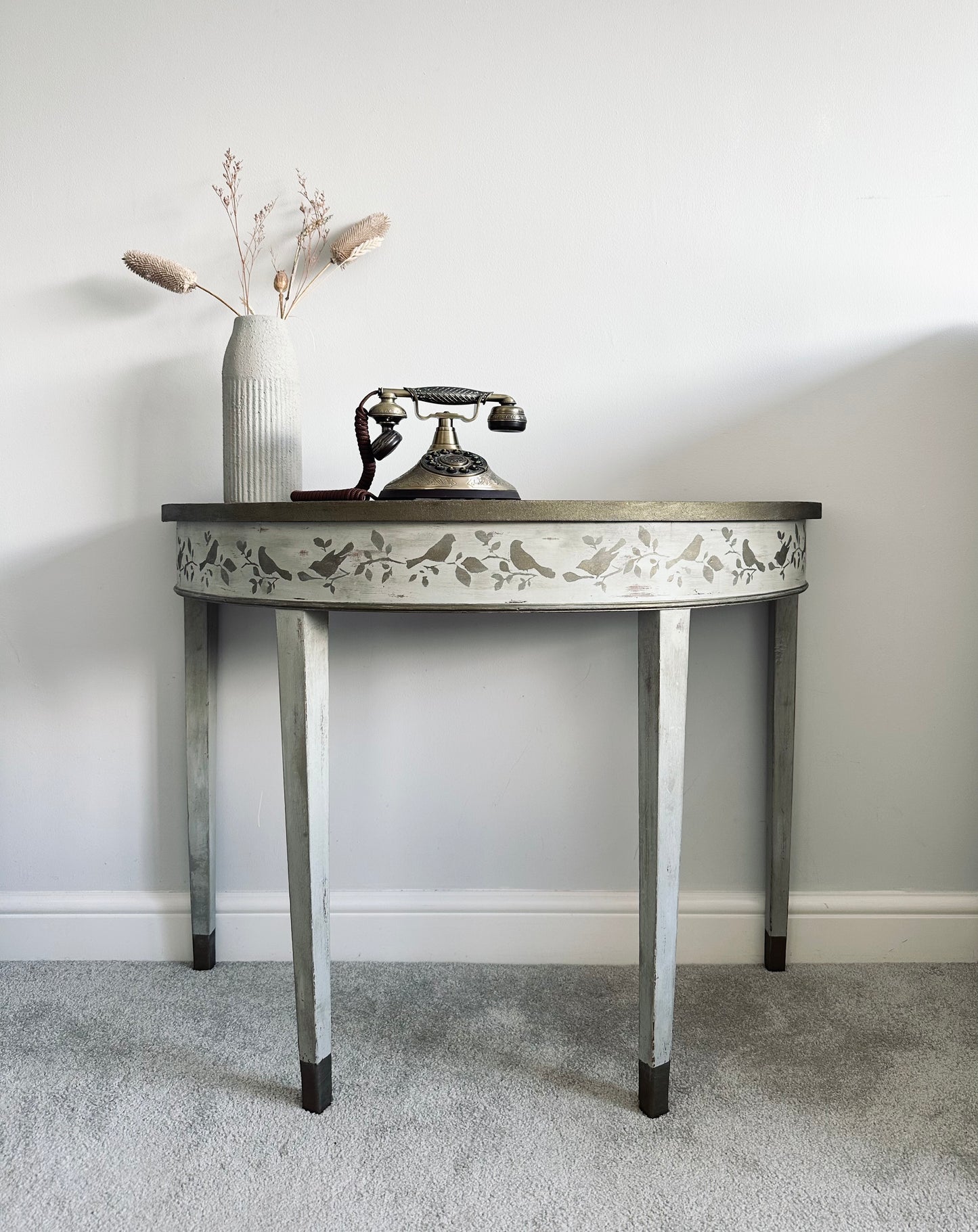 Rustic half moon console table deals
