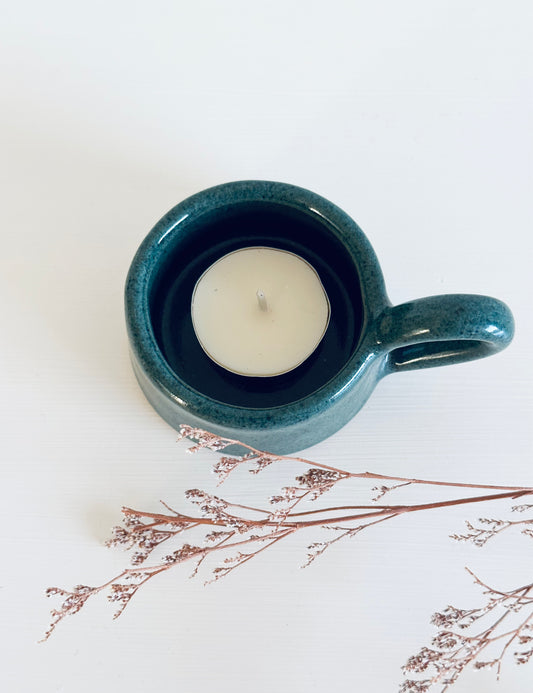Green stoneware tea light cup