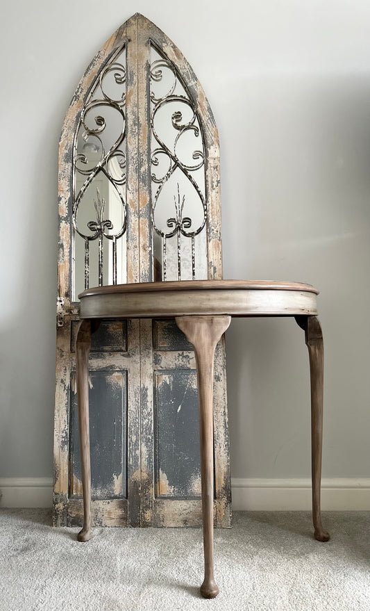 Rustic Raw Wood Demi Lune Table