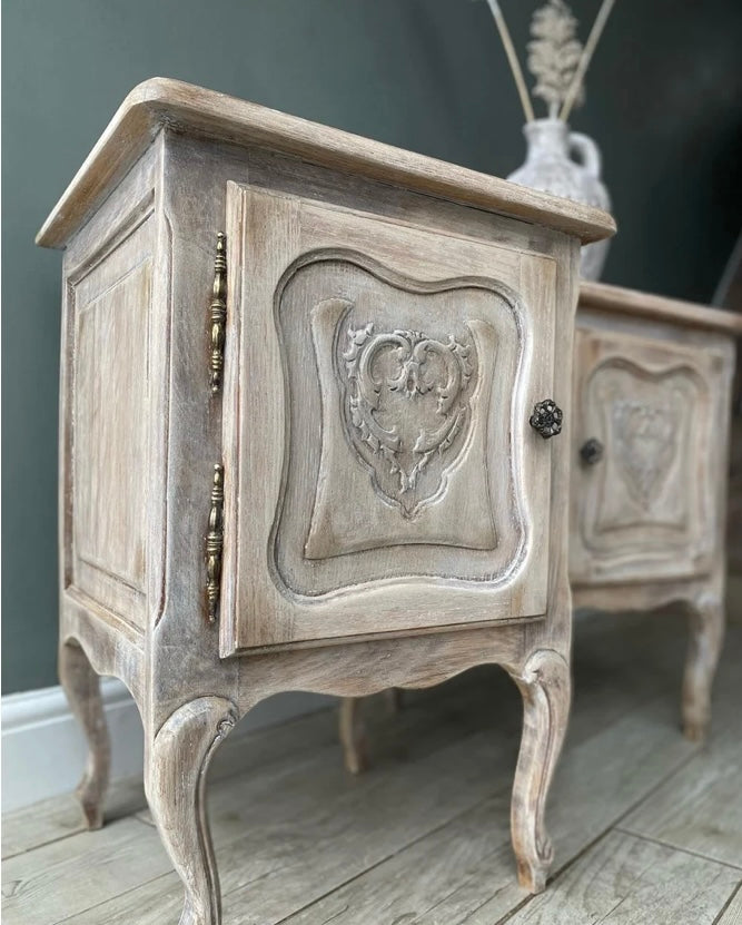 Raw Wood Rustic French Bedside Cabinets