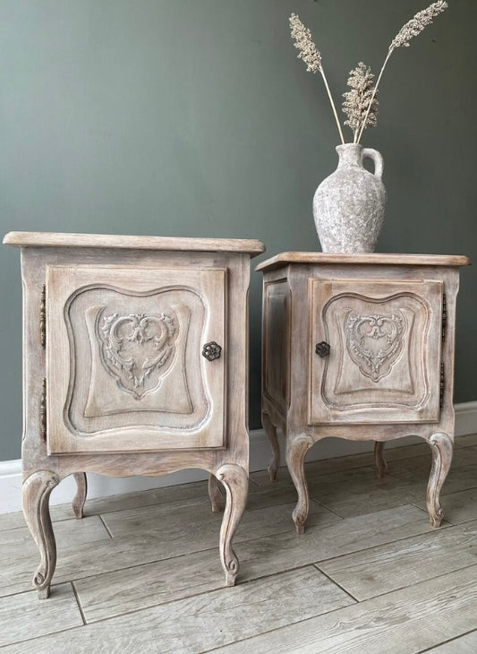 Raw Wood Rustic French Bedside Cabinets