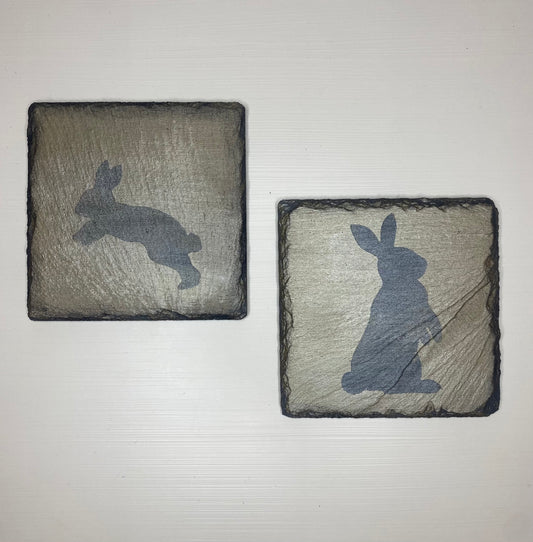 Two Antique Gold Rabbit Slate Coasters-Made to Order