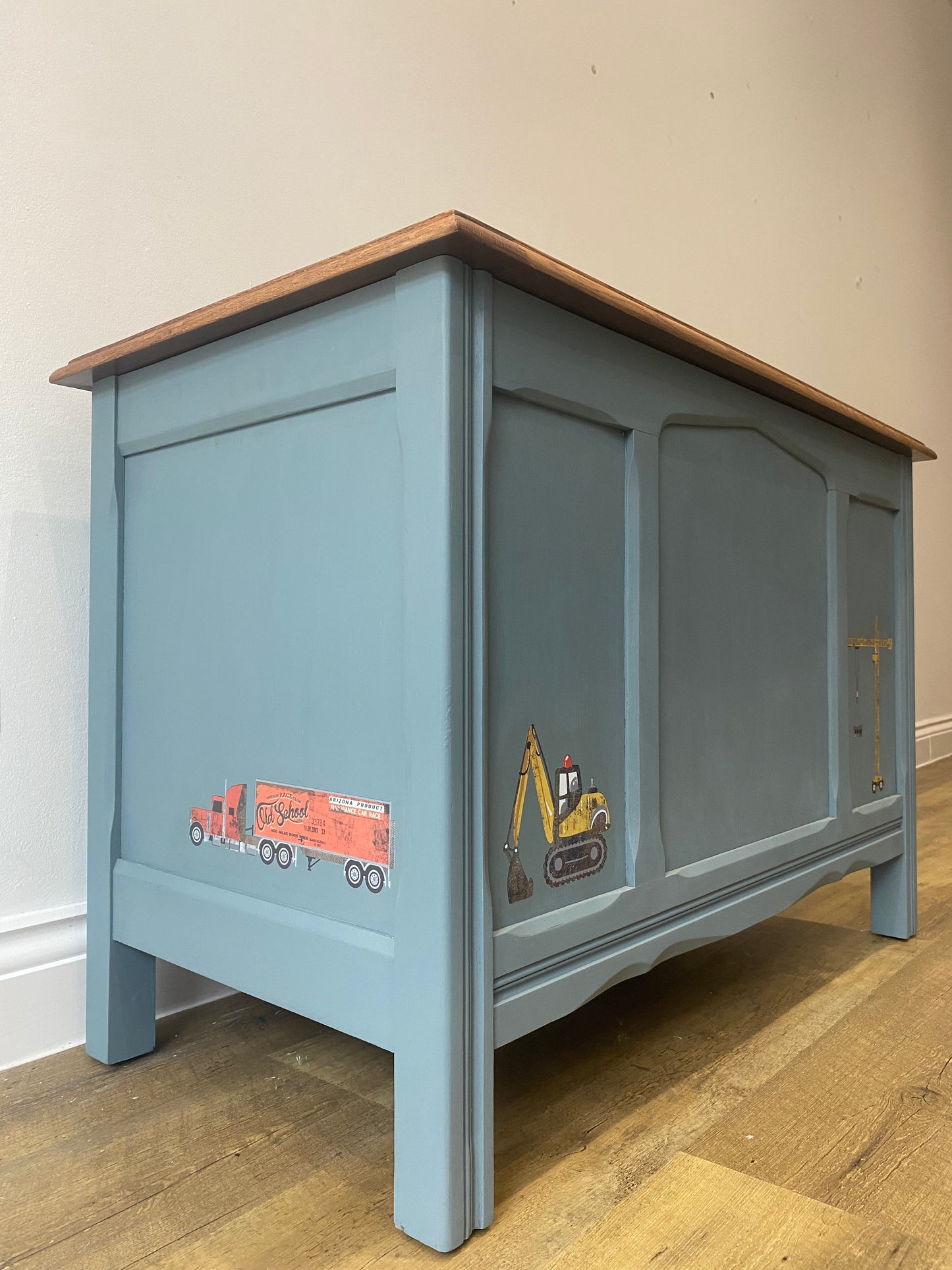 Blue Hand Painted Boys Toy Box