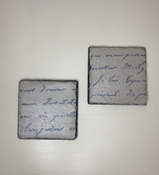 Two French Script Writing Coasters
