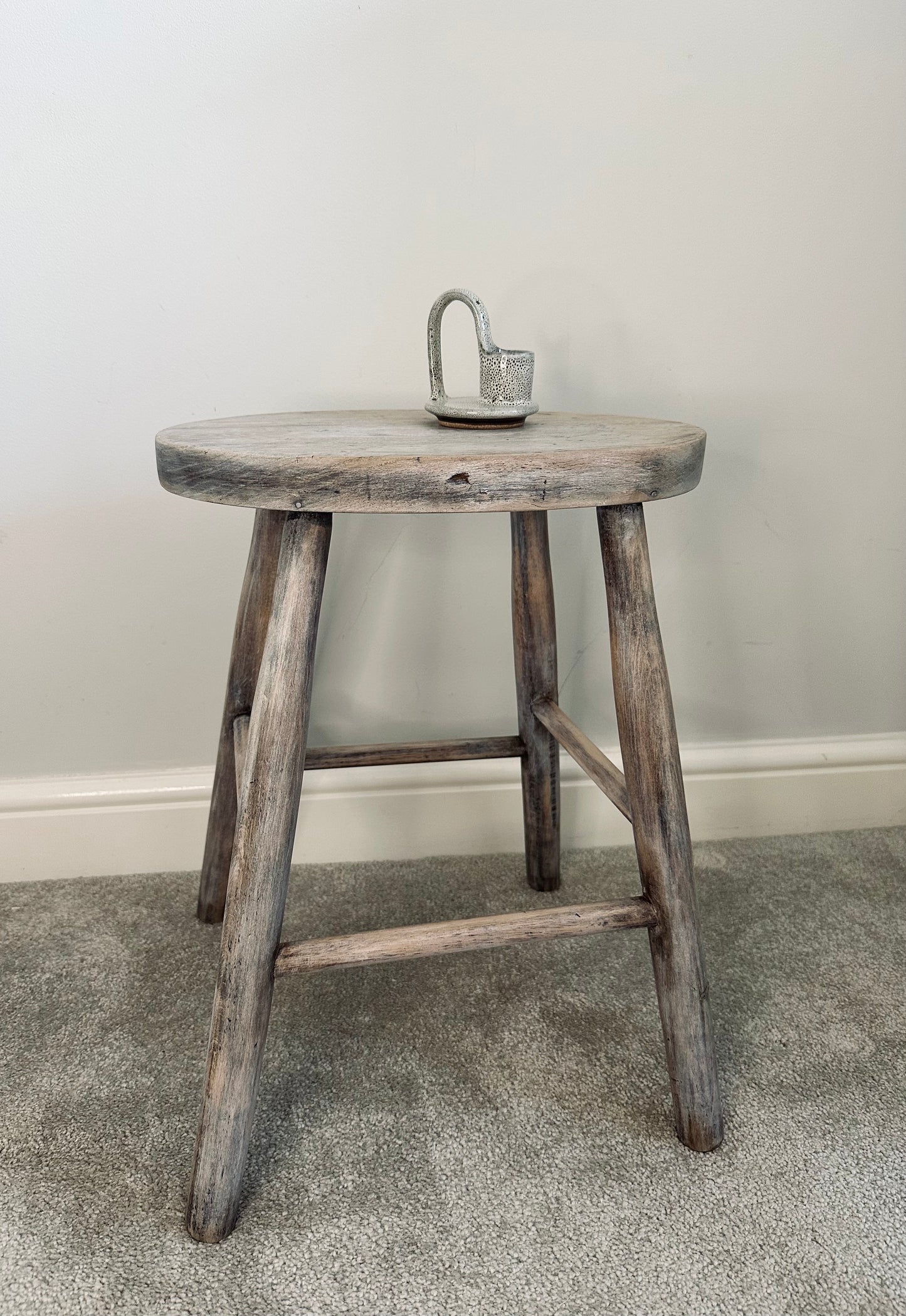 Rustic Wooden Limed Stool