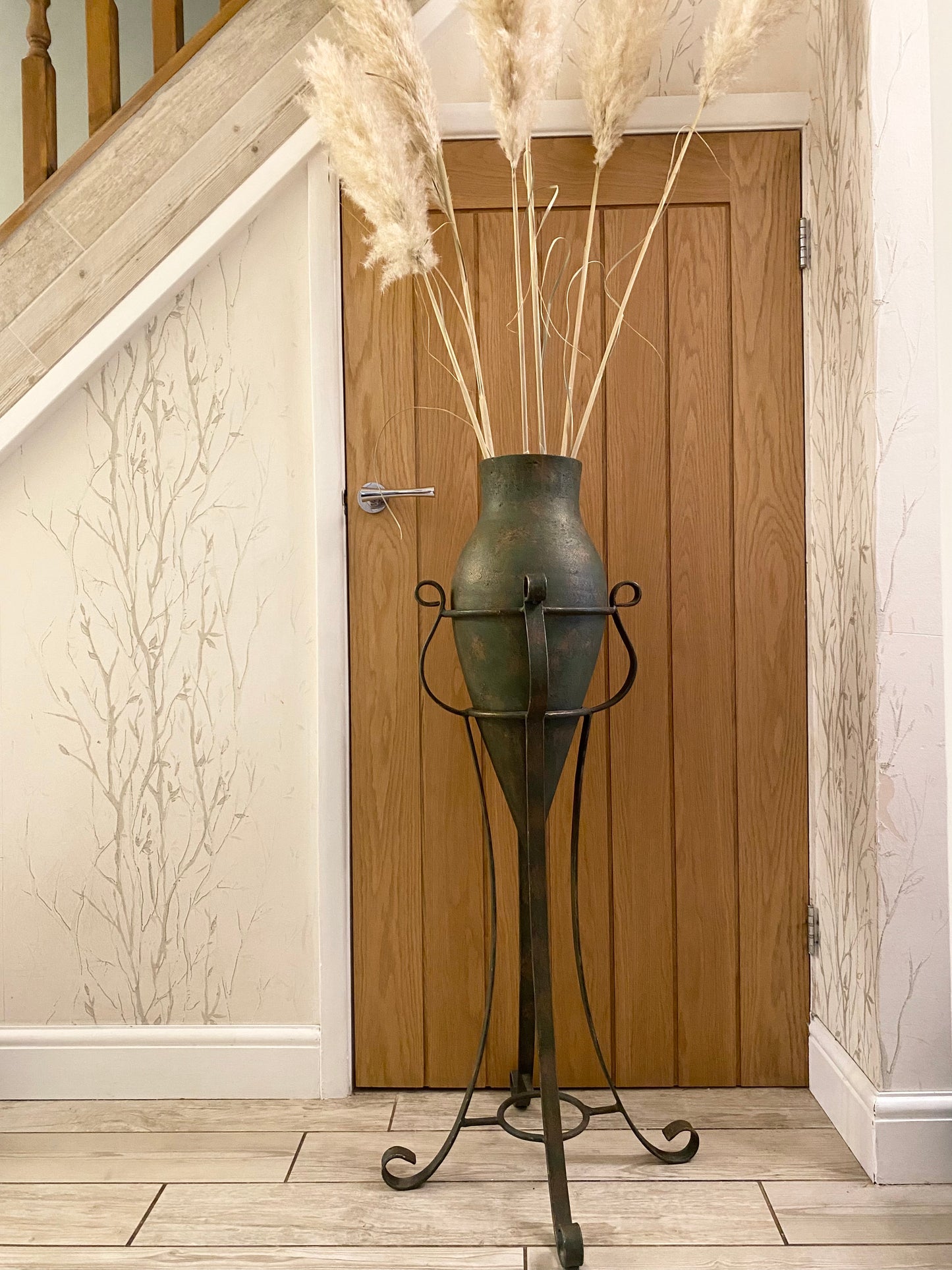 Green and Bronze Tall Statement Vase