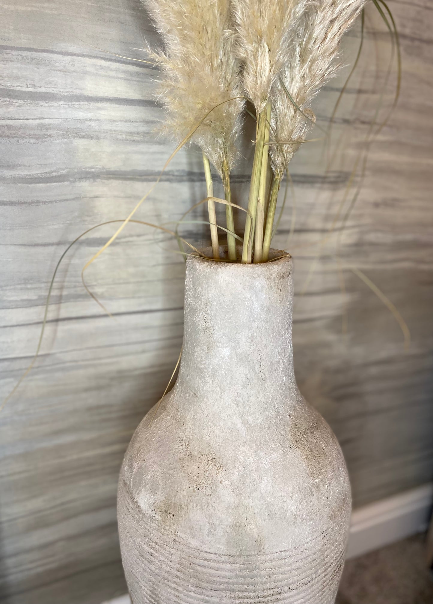 Floor Standing Rustic Ribbed Cream Vase