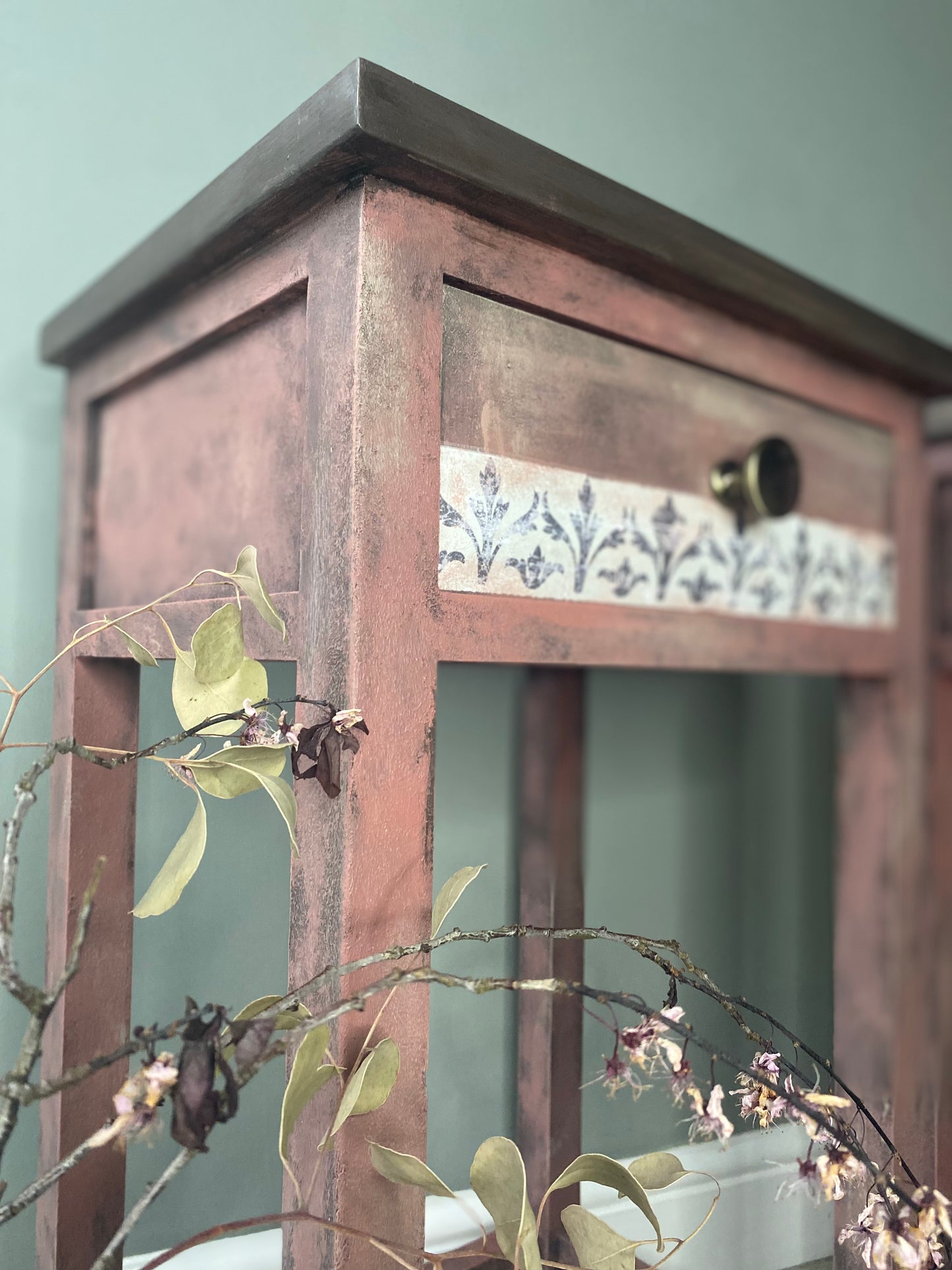 Rustic Rose Hand Painted Side Table