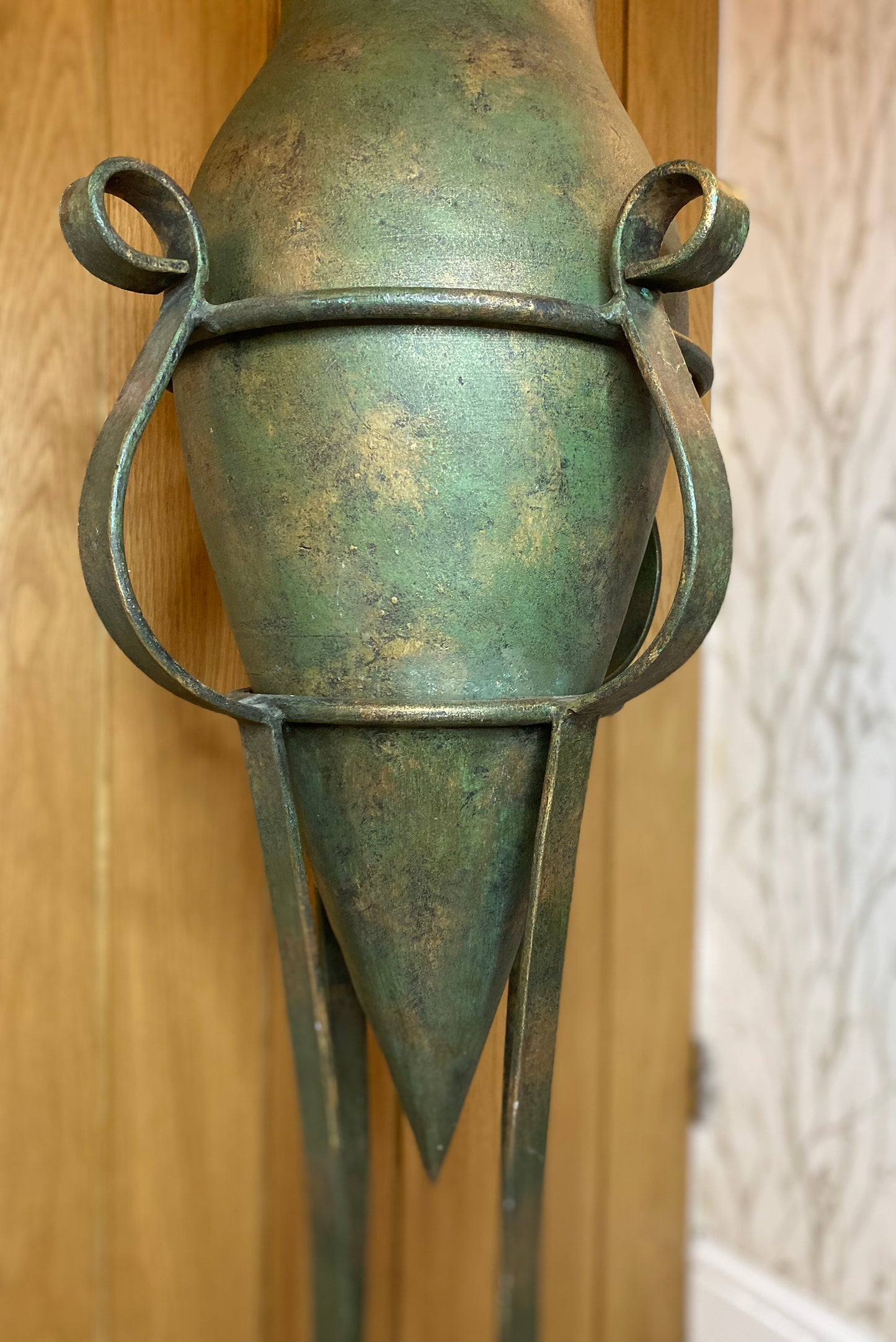 Green and Bronze Tall Statement Vase